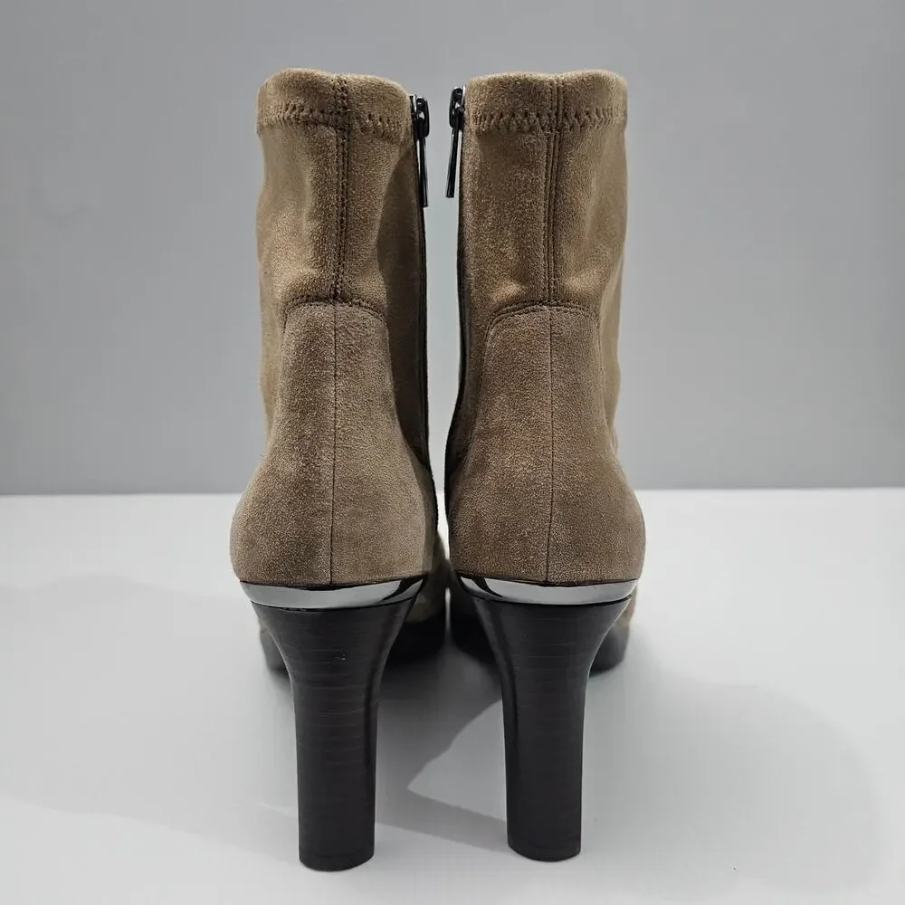 Donald Pliner Italia Ankle Boot Womens 9 Biscotti Tan Suede Stiletto Heel NEW